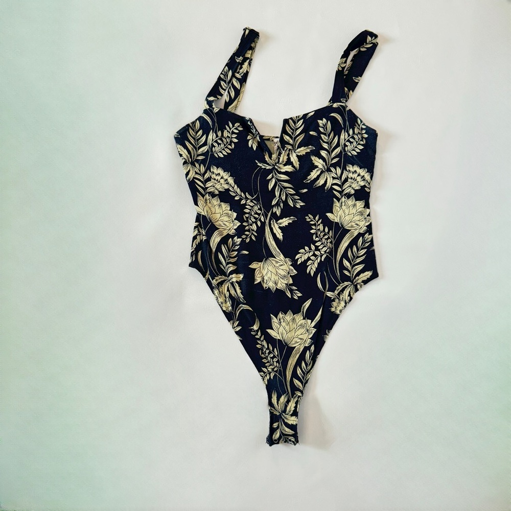 Free People Black and Gold Bodysuit